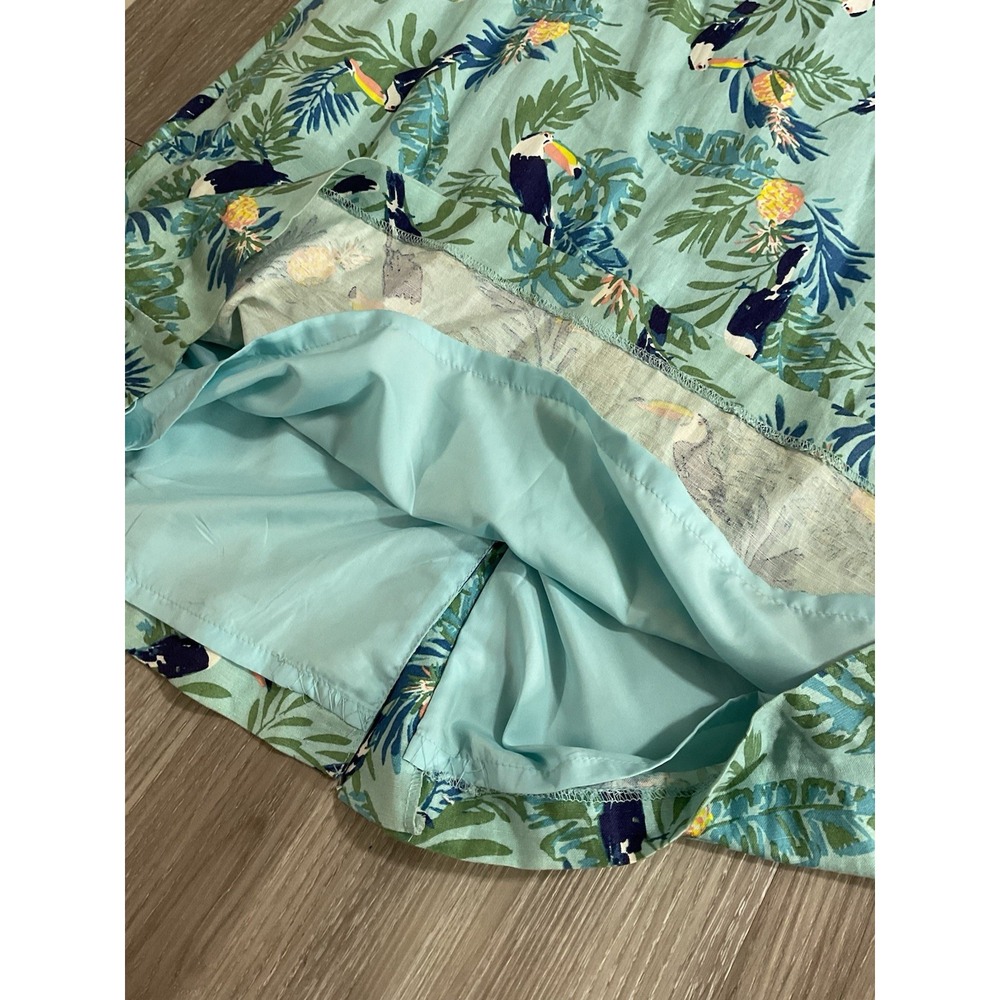 Jessica London 18W Linen Blend Dress Turquoise Floral Bird Print Lined - Picture 12 of 13